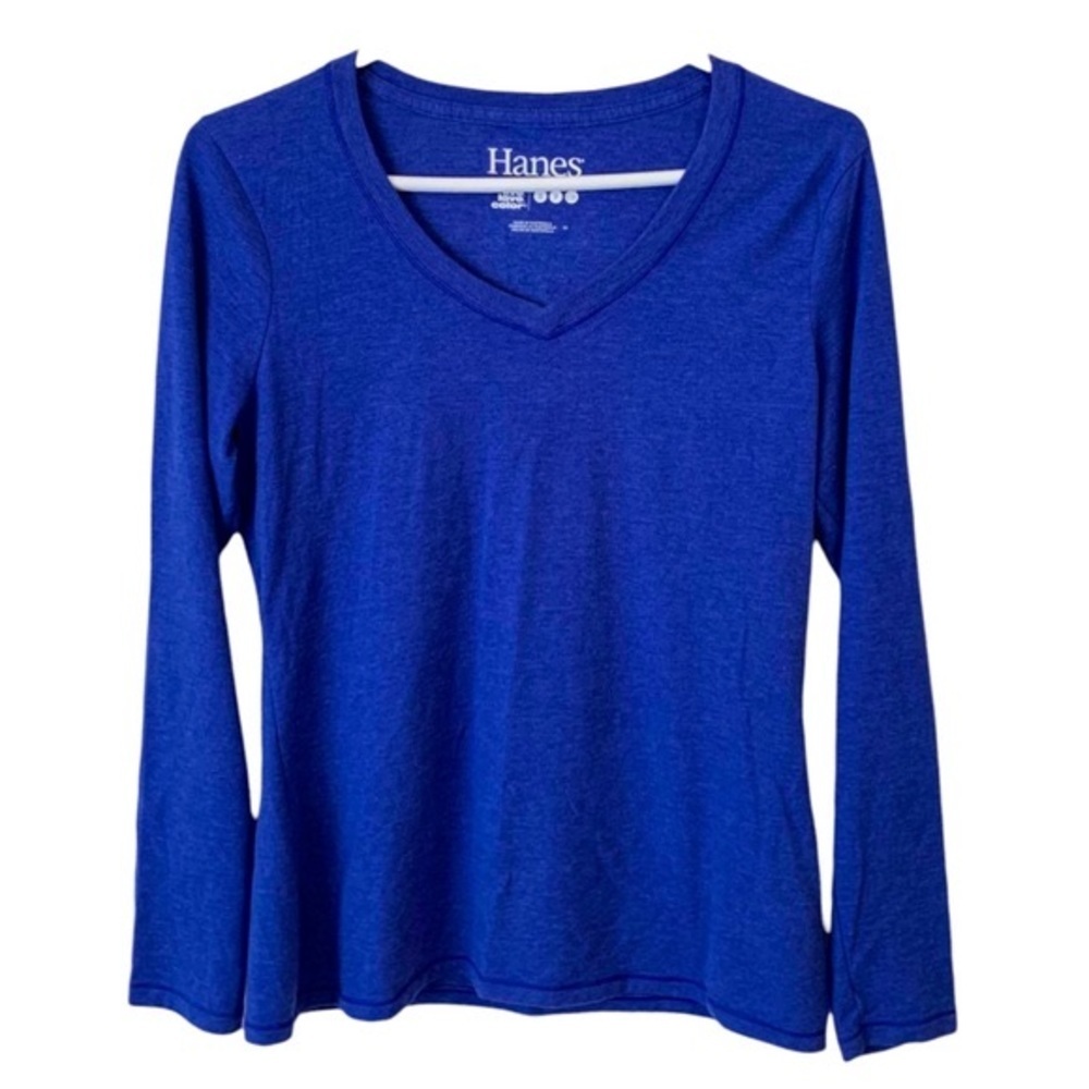Hanes | Small | Women's Blue V-Neck Long Sleeve T-shirt